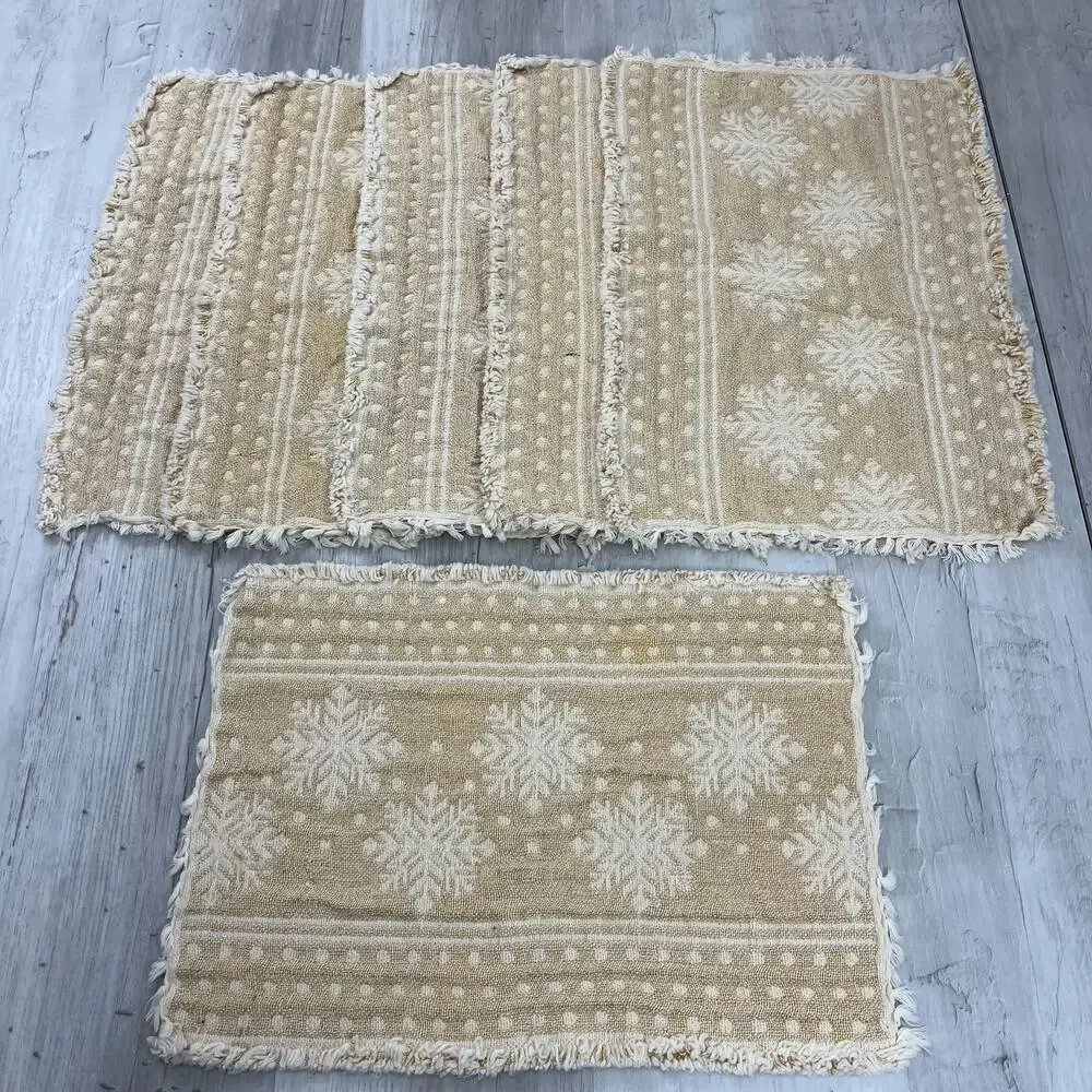 Set Of Six Cream Gold Snowflake Table Decor Holiday Winter Placemats